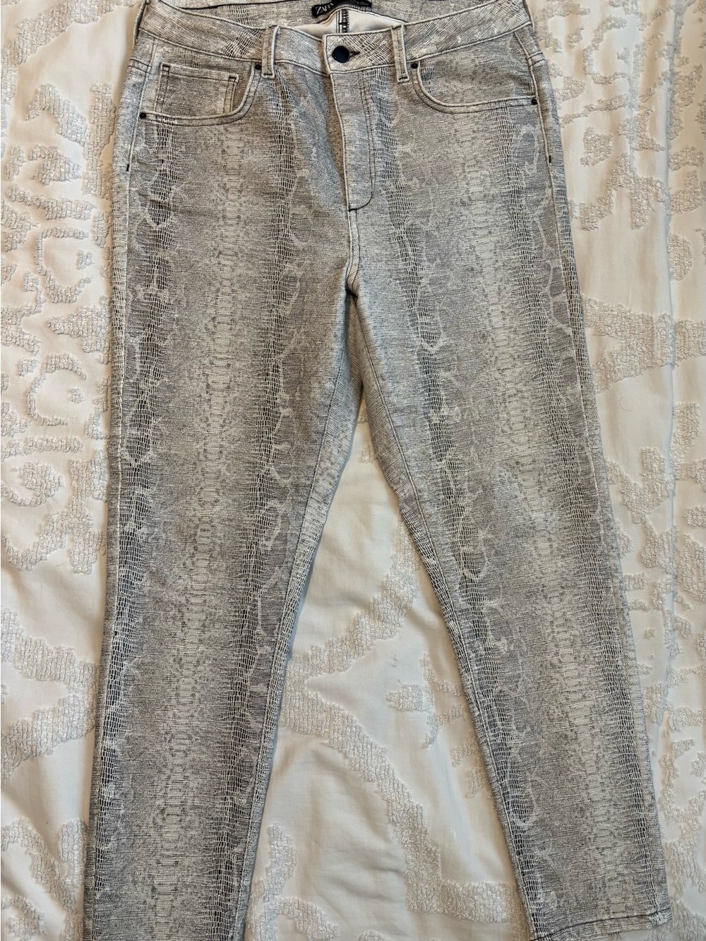 Zara Light Gray Snake-Print Skinny Jeans